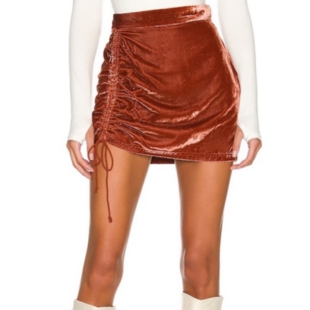 Free People Velvet Skirt Burnt Dark Orange Bloom Size 6 K2